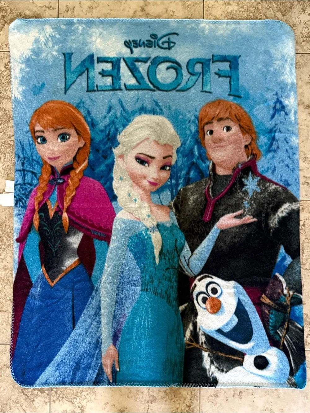 DISNEY Frozen Throw Blanket 2014 Elsa Anna Kristoff Olaf 47x37 Plush Movie Decor